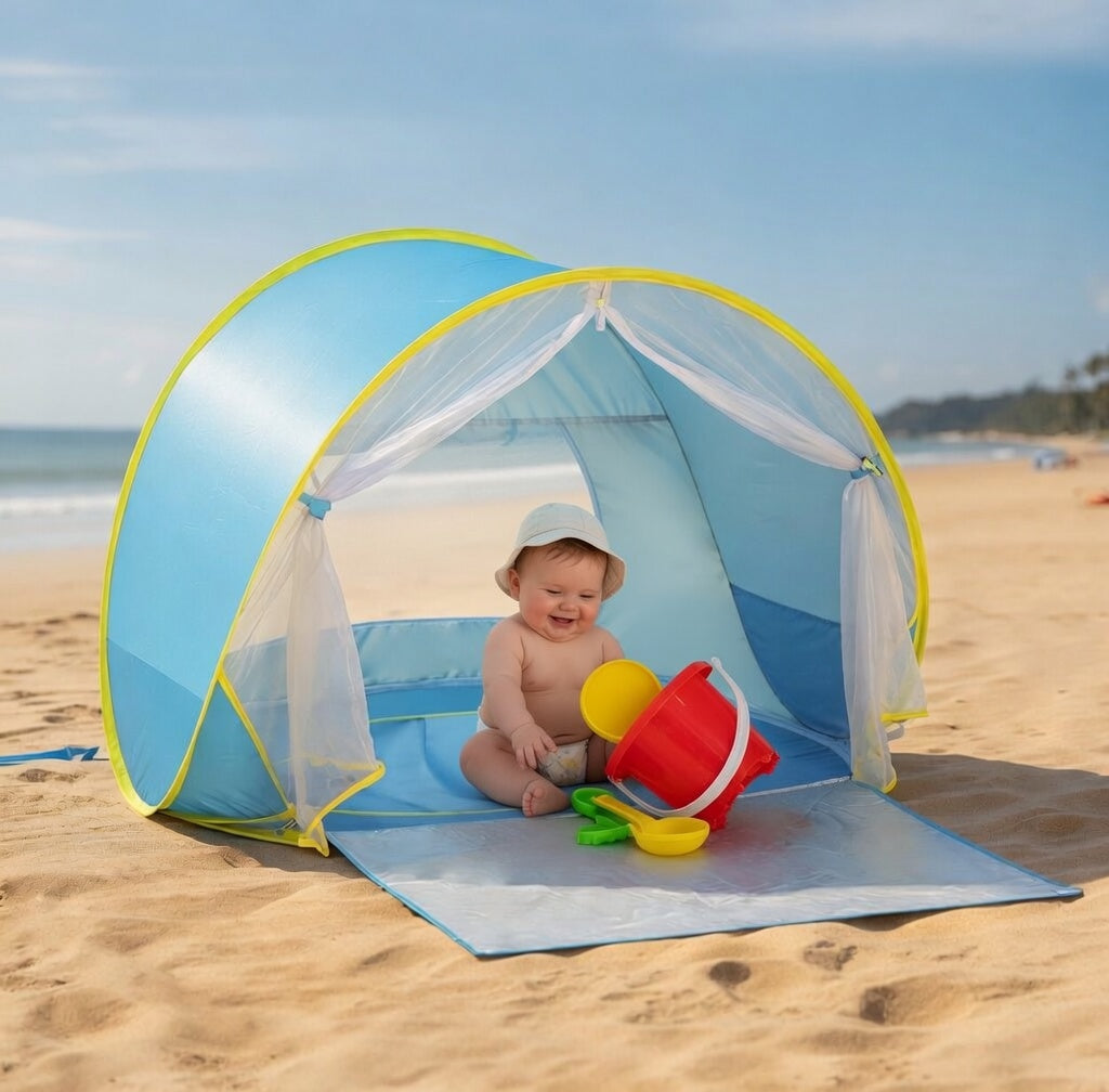 Trygg skugga på stranden